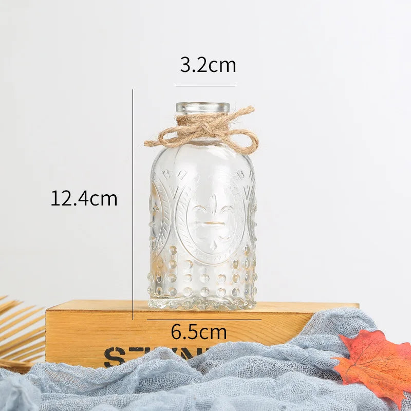 Aromatherapy Vase, Boho Style, Transparent Retro Embossed Glass Bottle