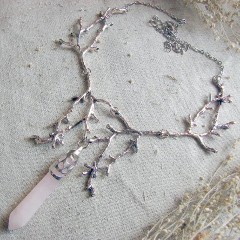 Crystal Crescent Moon Branches Necklace, Charm Fantasy Forest Twig Piece, Wicca Jewelry - The Witchy Gypsy