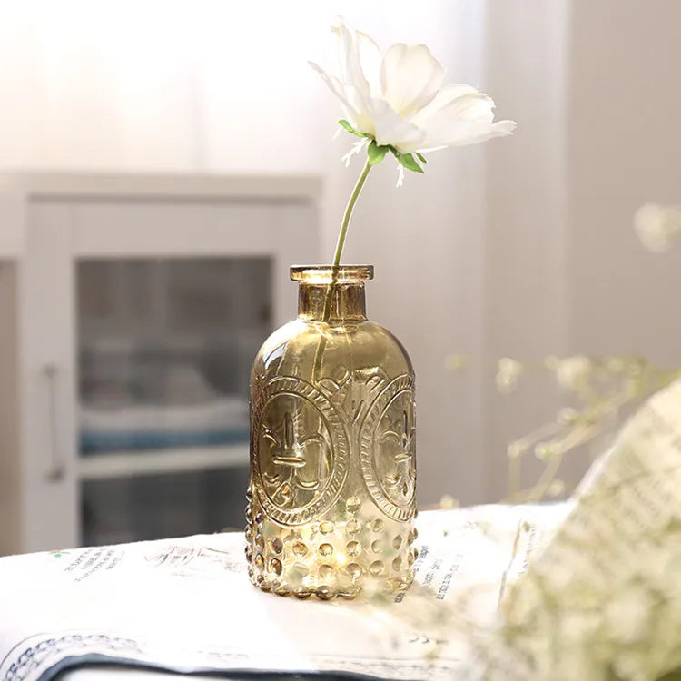 Aromatherapy Vase, Boho Style, Transparent Retro Embossed Glass Bottle