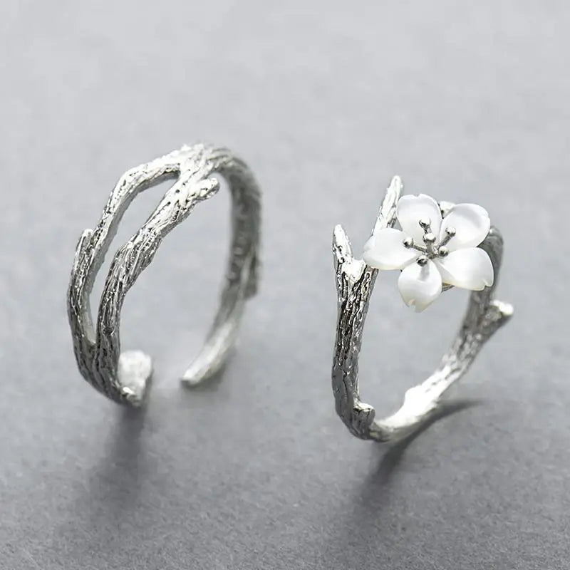 925 silver snow cherry blossom couple ring, Adjustable Ring- The Witchy Gypsy