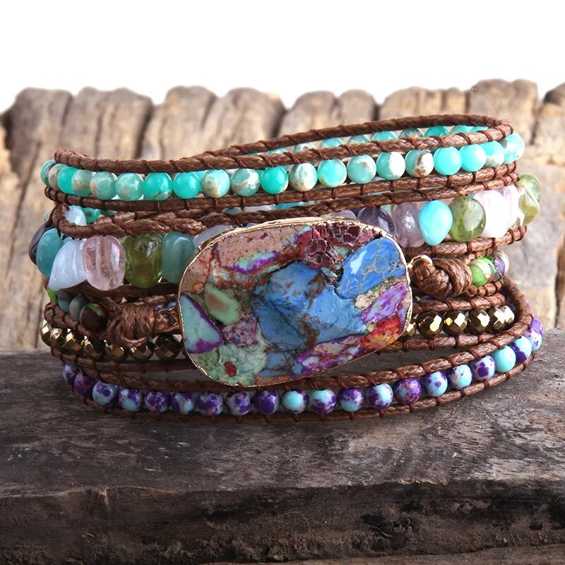 Boho Handmade Mixed Natural Stone Bracelet, Wrap Bracelet, Natural Stone Jewelry - The Witchy Gypsy