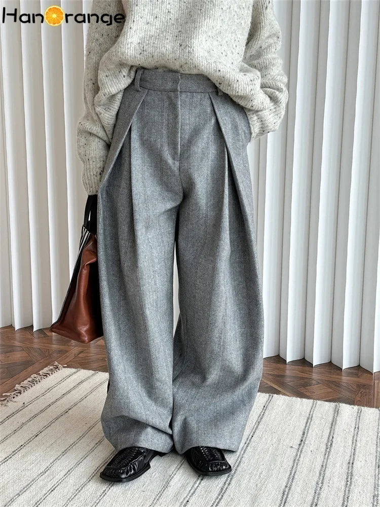  Heavy Weight Herringbone Wool Double Pleated Trousers