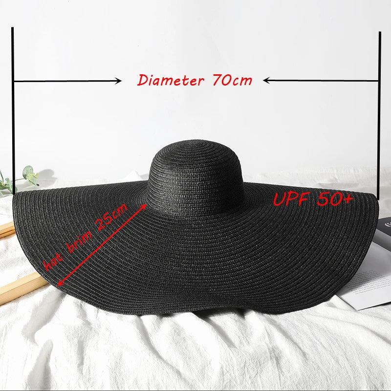 Black sun hat with measurements on a white background