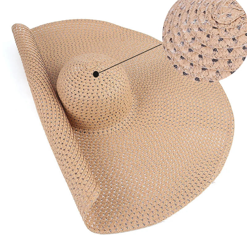 Beige straw hat with a close-up inset on a white background