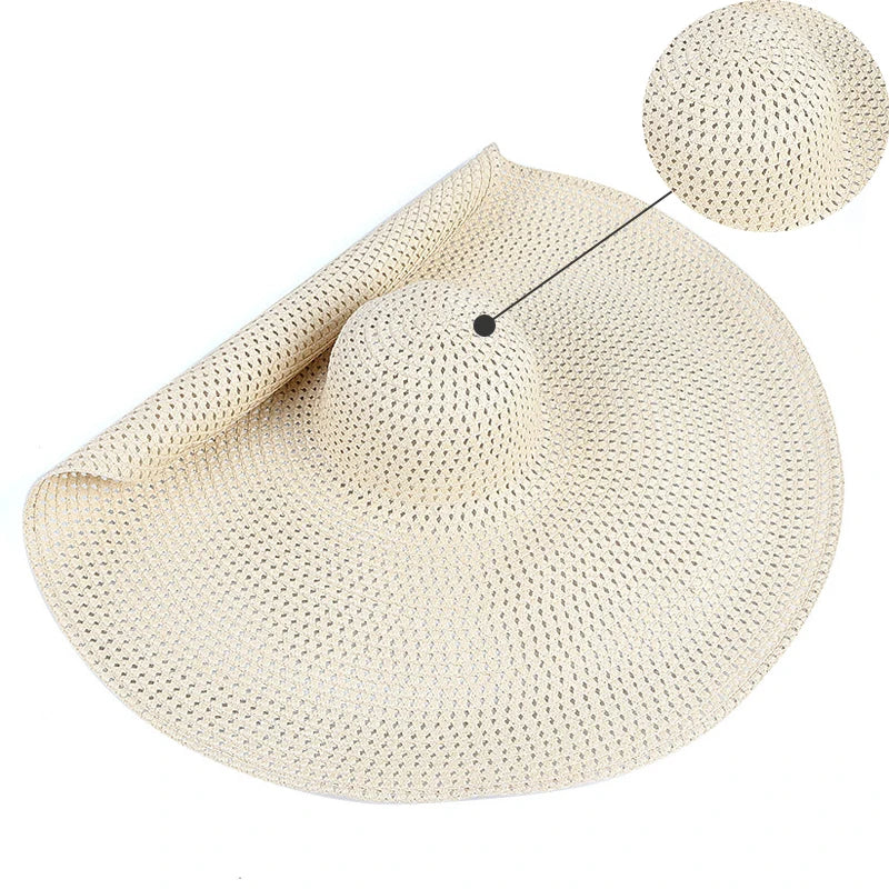 Beige straw hat with a close-up inset on a white background