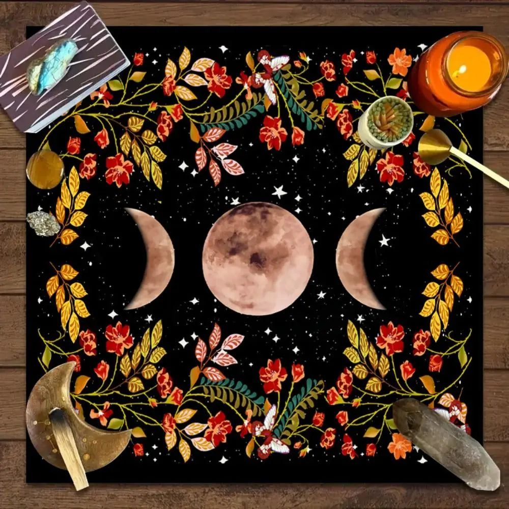 Moonlight Flower Tarot Cloth, Table Cloth Floral Altar Mat