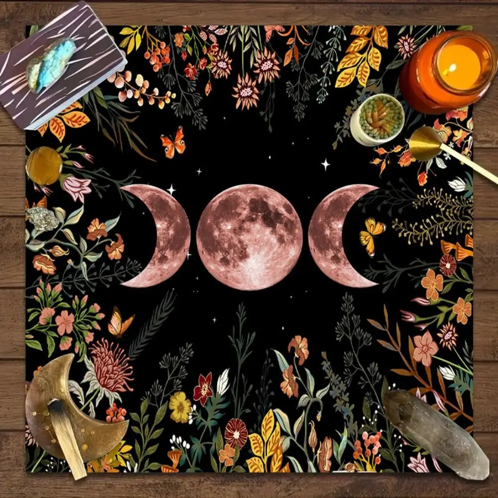 Moonlight Flower Tarot Cloth, Table Cloth Floral Altar Mat