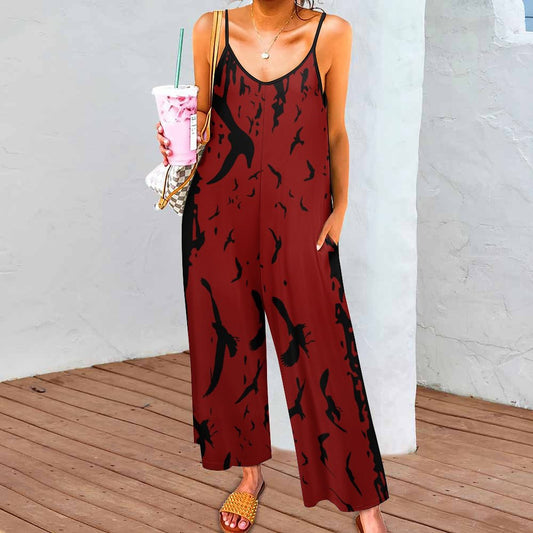 Murder of Crows in Oxblood Suspender Jumpsuit, Witchy Clothing