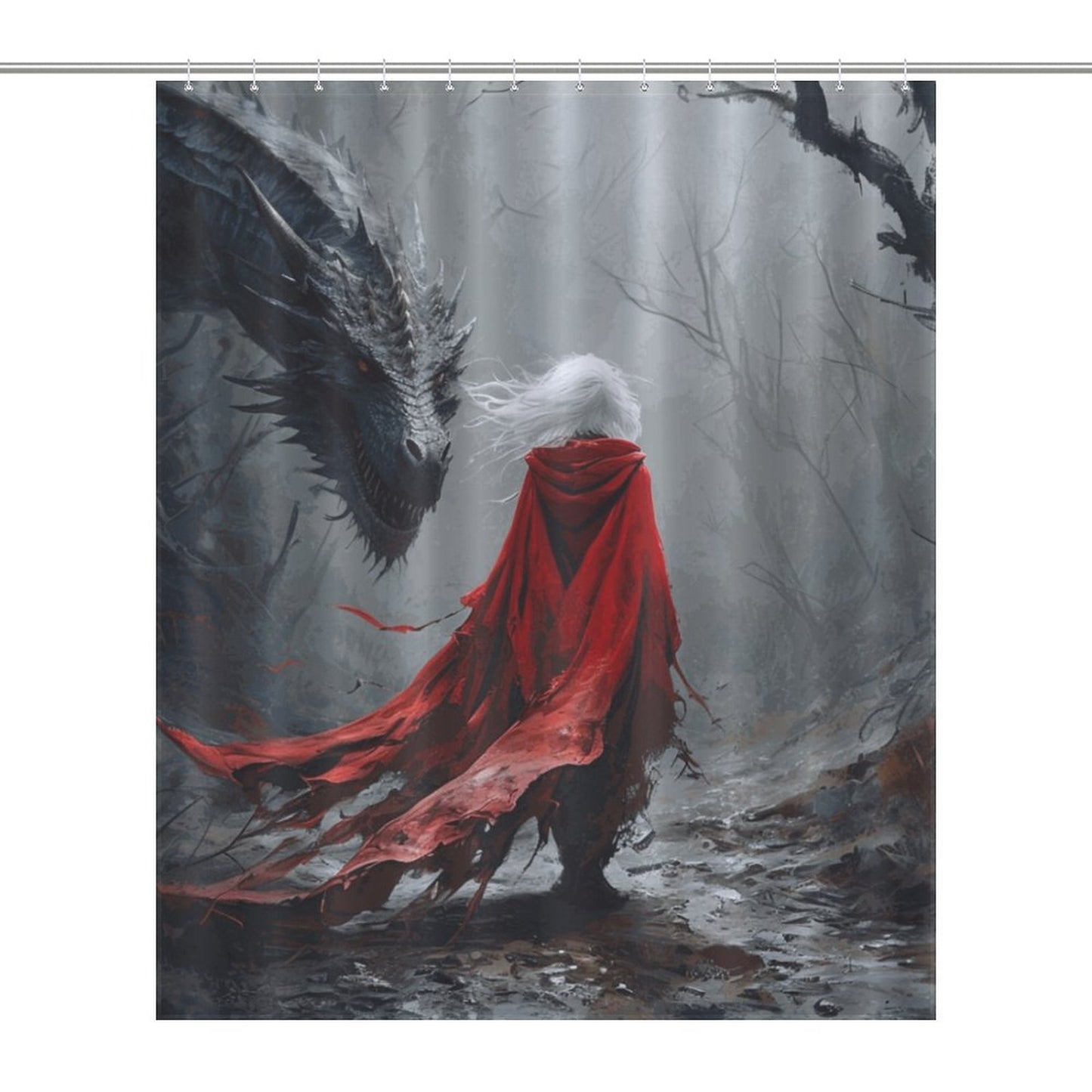 Mystical Dragon and Aelin Shower Curtain-Fantasy Elden Ring Shower Curtain