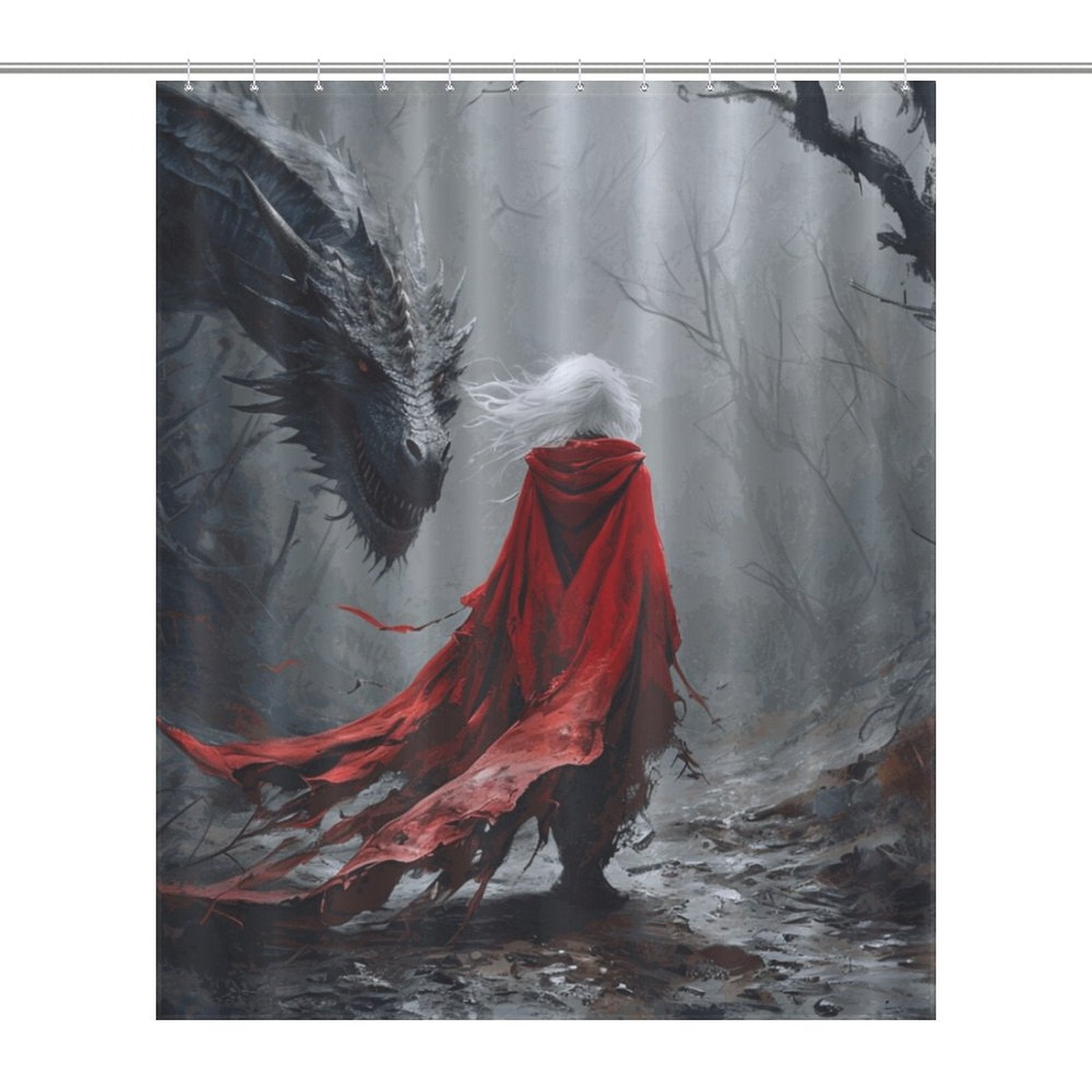 Mystical Dragon and Aelin Shower Curtain-Fantasy Elden Ring Shower Curtain