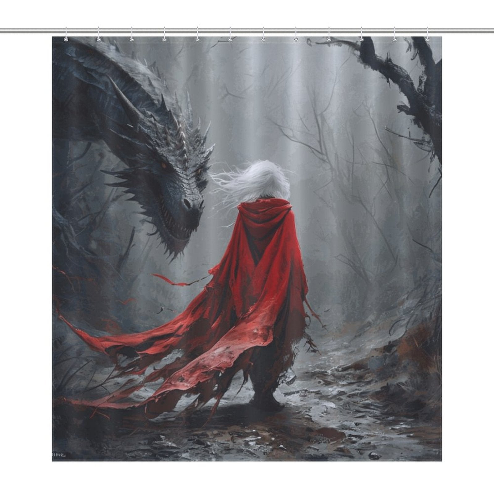 Mystical Dragon and Aelin Shower Curtain-Fantasy Elden Ring Shower Curtain