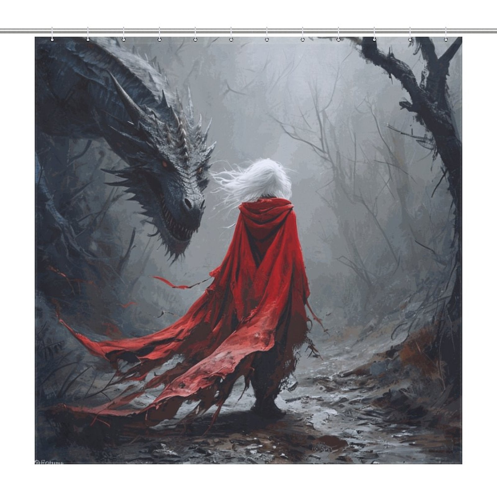 Mystical Dragon and Aelin Shower Curtain-Fantasy Elden Ring Shower Curtain