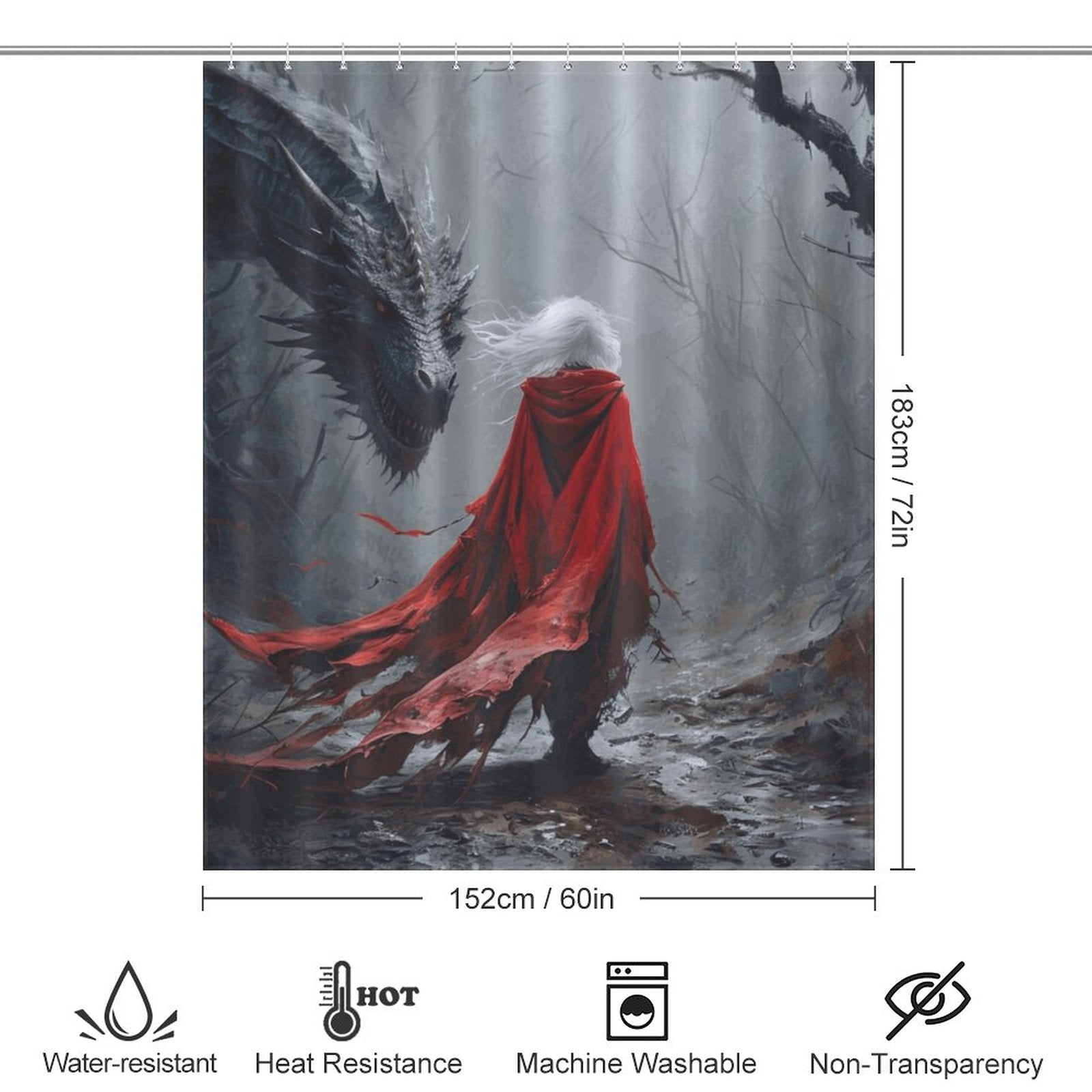Mystical Dragon and Aelin Shower Curtain-Fantasy Elden Ring Shower Curtain