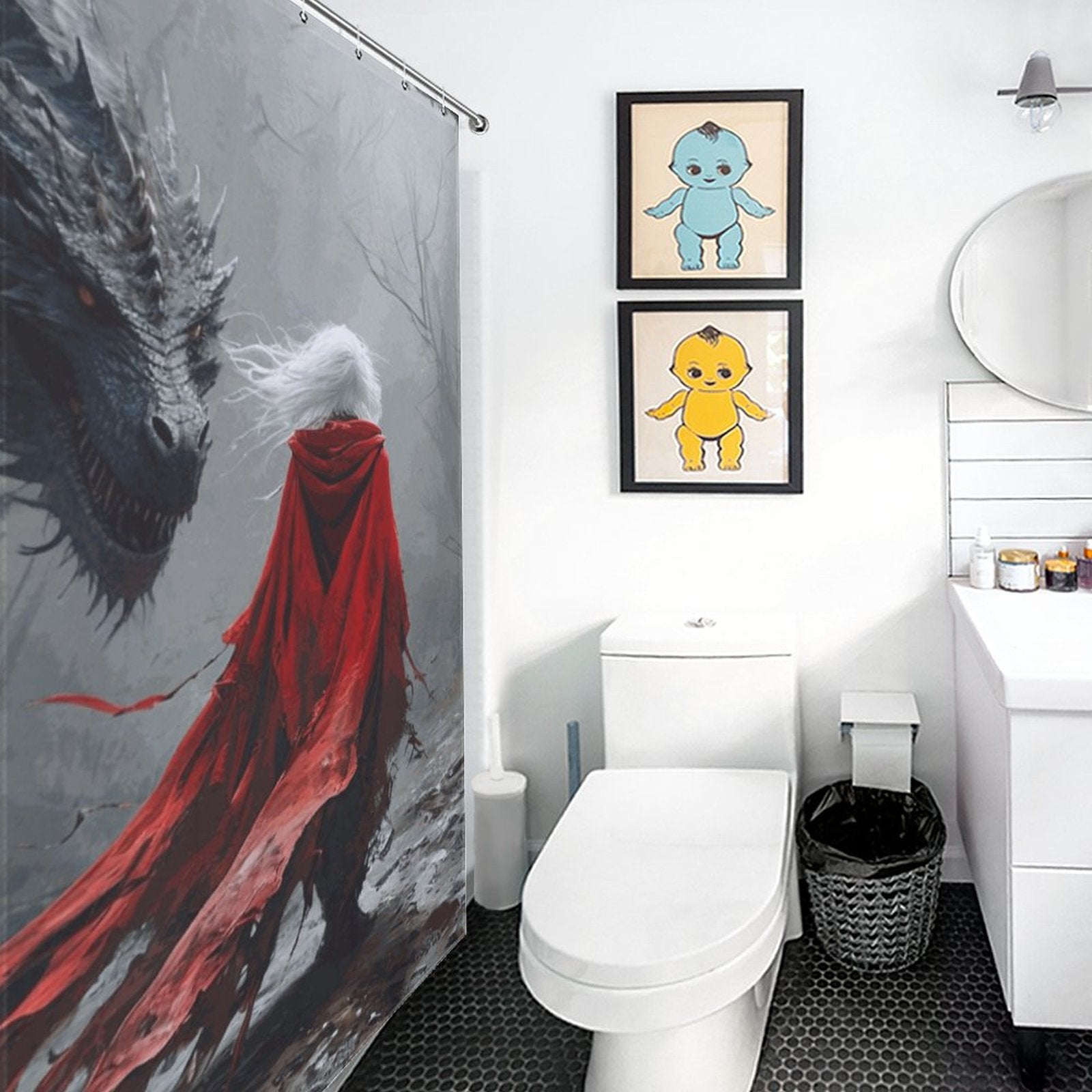 Mystical Dragon and Aelin Shower Curtain-Fantasy Elden Ring Shower Curtain
