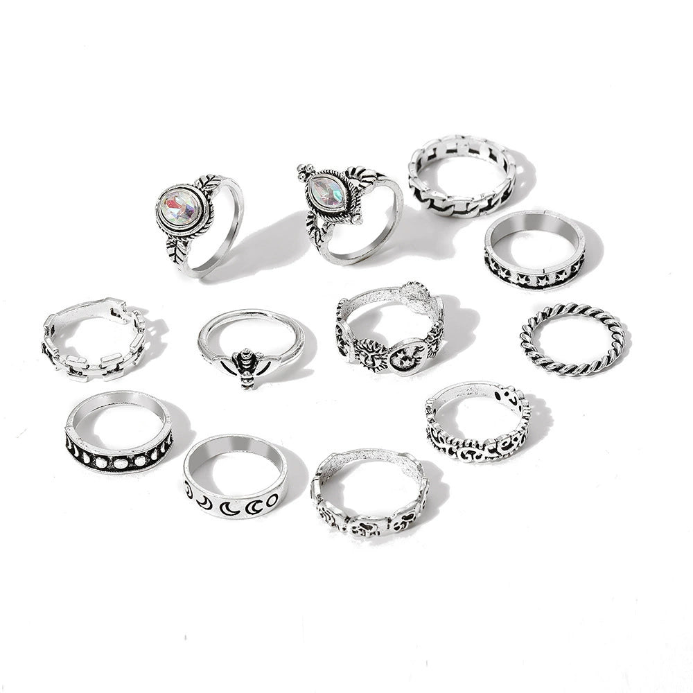 Bohemian Style Retro Silver Ring Set, Boho Jewelry, Fashion Silver Rings