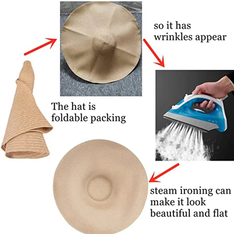 Oversized Khaki Straw Hat, Large Wide Brim Visor Hats