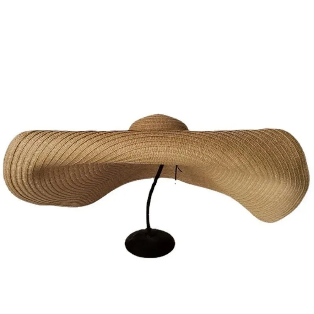 Oversized Khaki Straw Hat, Large Wide Brim Visor Hats