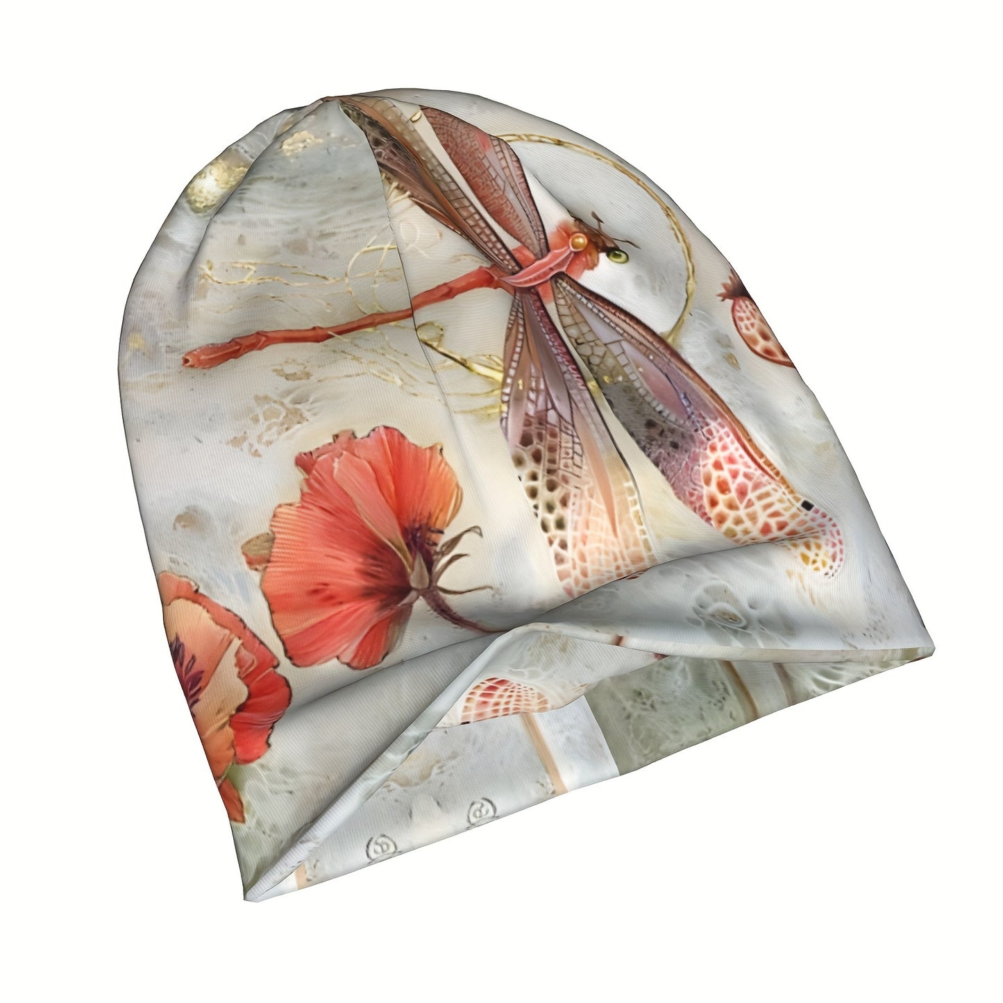 Premium Retro Boho Style Fresh Beanie, Dragonfly Print Knitted Hat
