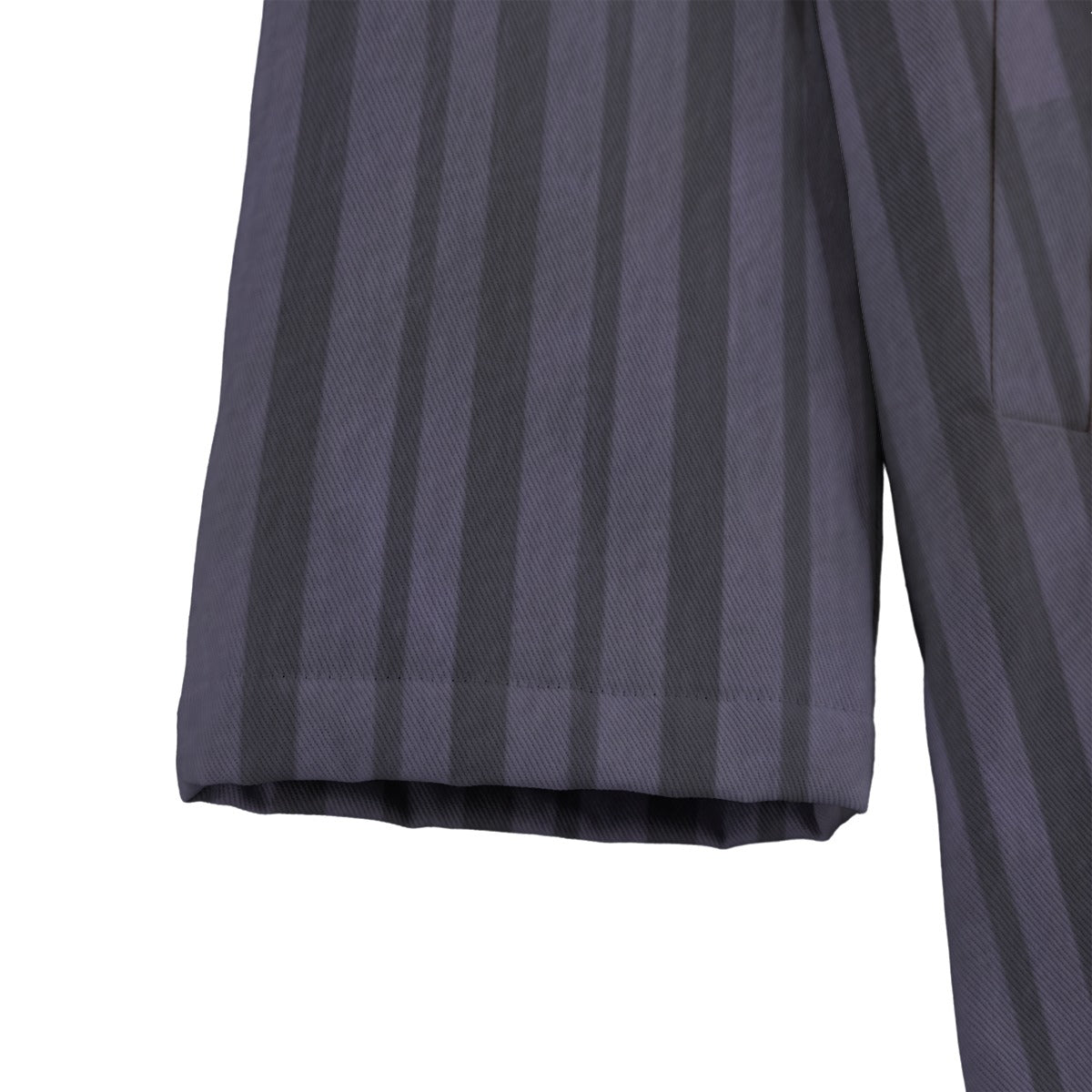 Close-up of a dark gray fabric with vertical stripes on a white background