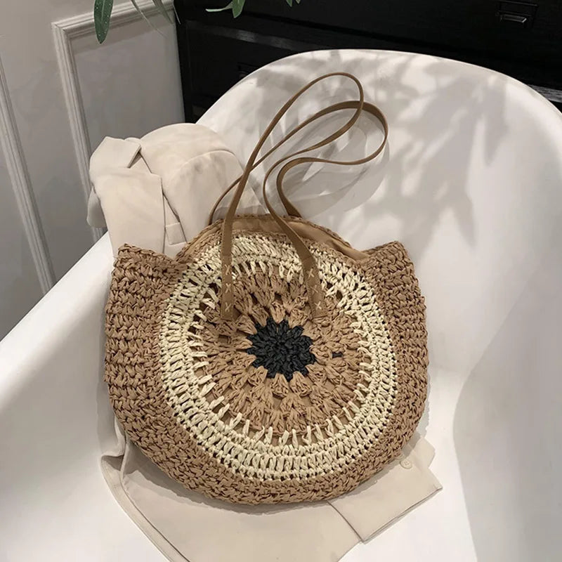 Round Women's Straw Bag, Straw Shoulder bag, Boho Purse - The Witchy Gypsy