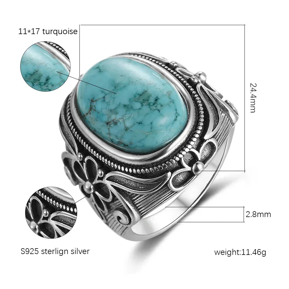 925 Sterling Silver Oval Bohemian Turquoise Ring for Women - The Witchy Gypsy