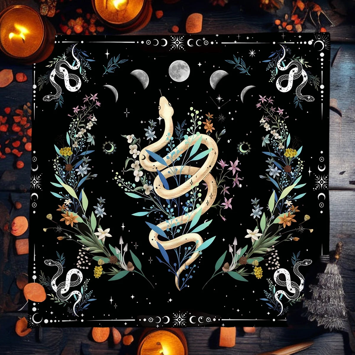Snake Divination Tarot Card Cloth, Table Cloth Altar Cloth Flowers and Plants