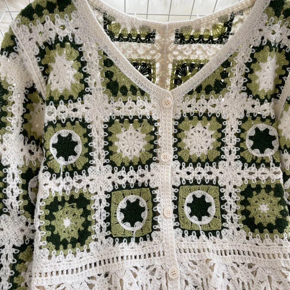 Hand Made Crochet Granny Square Top, Boho Retro Vintage Sweater