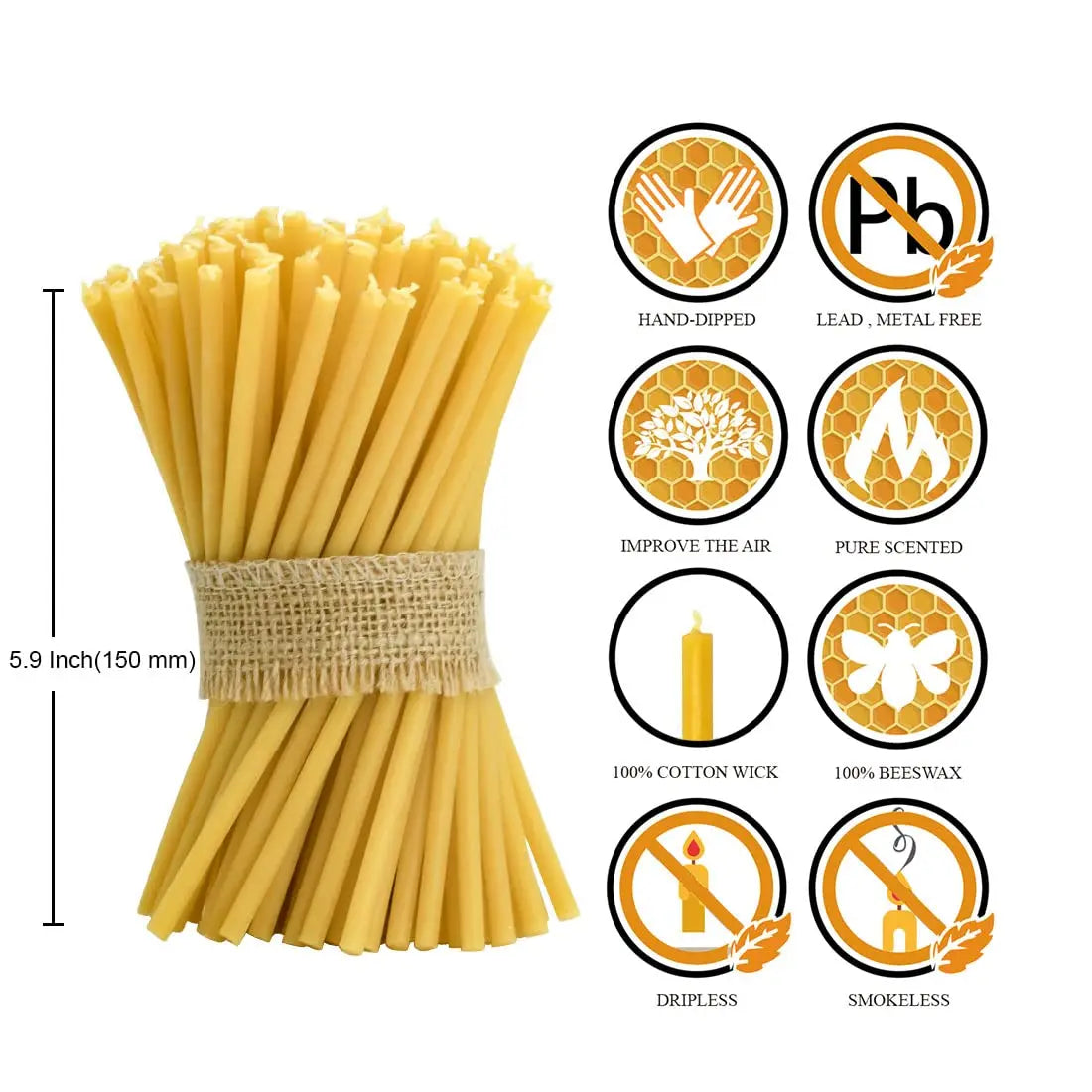 Beeswax Taper Candles, Church Prayer Smokeless Honey Scent Candles