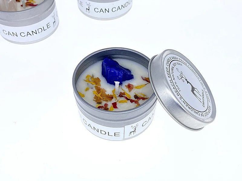 Crystal Stone Dried Flower Fragrance Tin Candle - The Witchy Gypsy