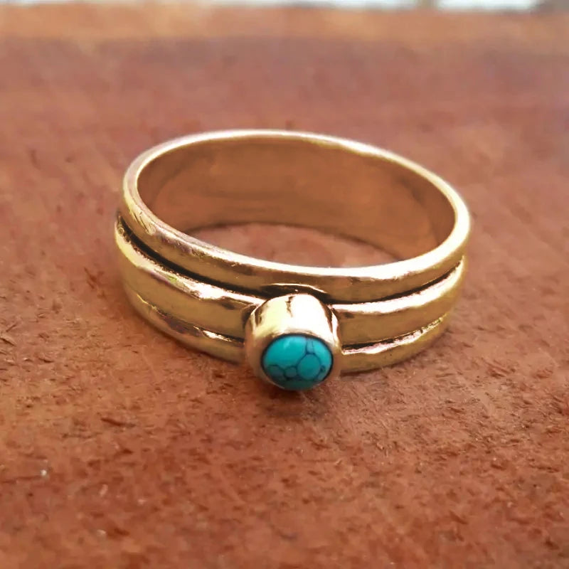 Bohemian Style Turquoise Ring, Ethnic Aesthetic Finger Ring, Boho Jewelry