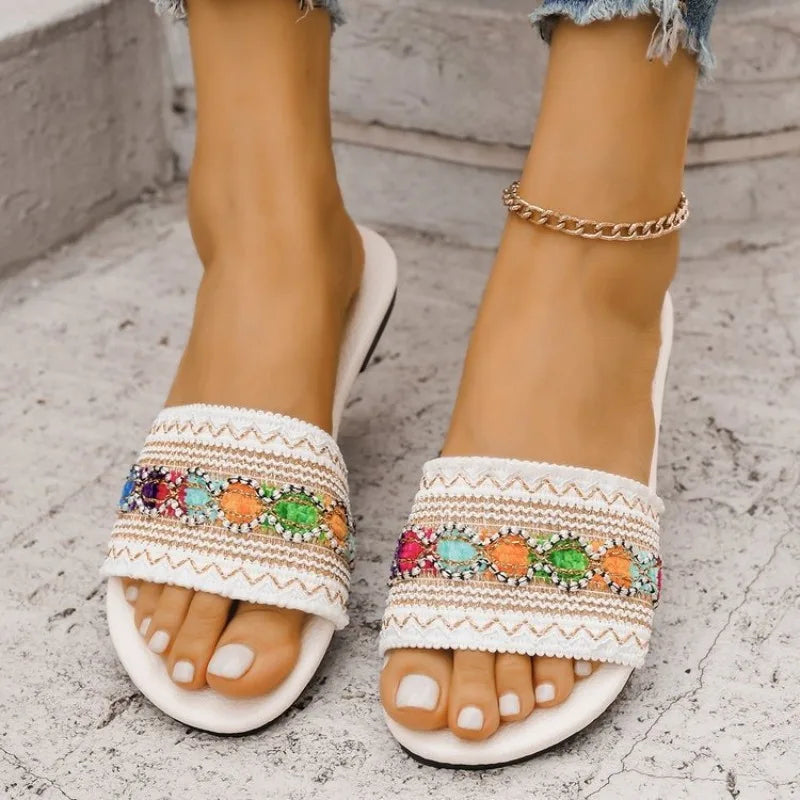 Ethnic Bohemian Open Toe Flat Sandals, 2025 Comfortable summer Flats