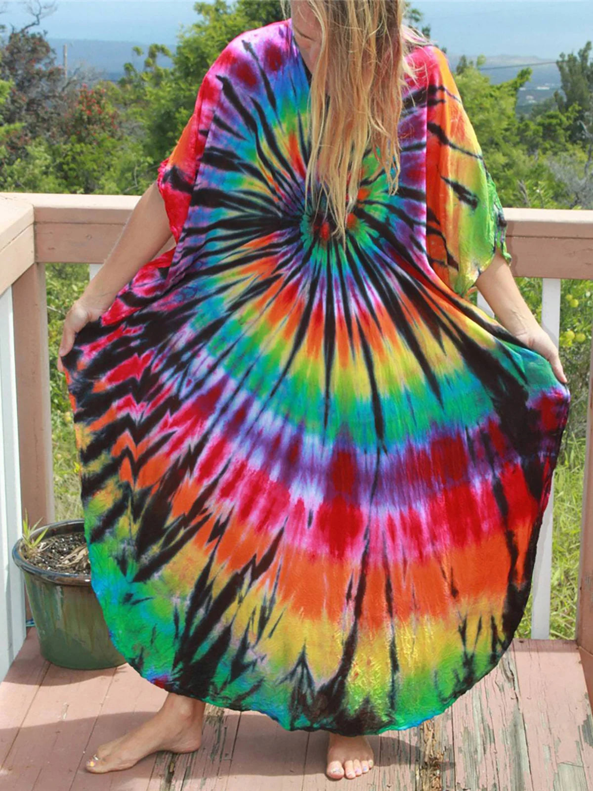 Bohemian Striped Women's Dress, Boho Dress, Tie dye Beach Cover up