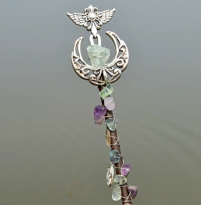 Natural Stone witch wand, Wiccan Gift, Amethyst wand - The Witchy Gypsy