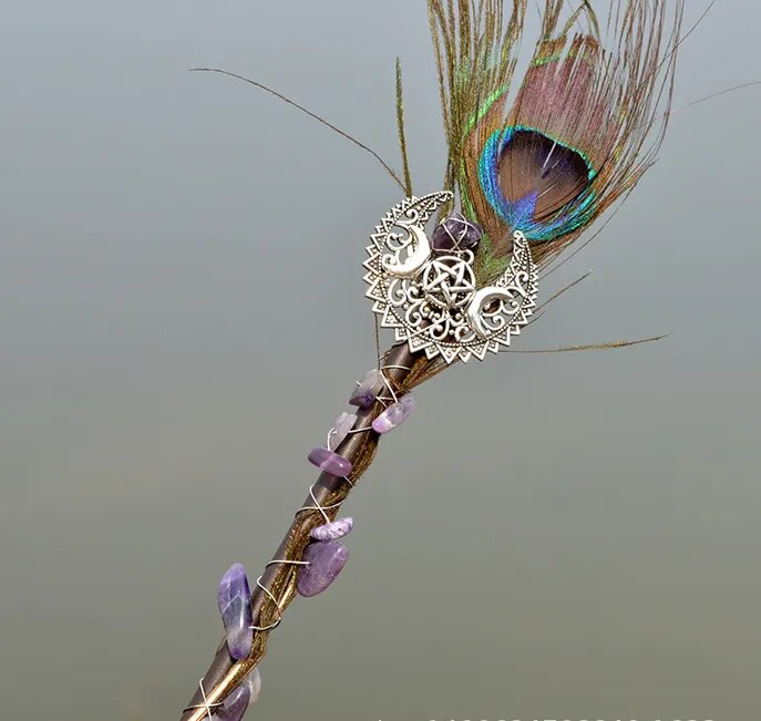 Natural Stone witch wand, Wiccan Gift, Amethyst wand - The Witchy Gypsy