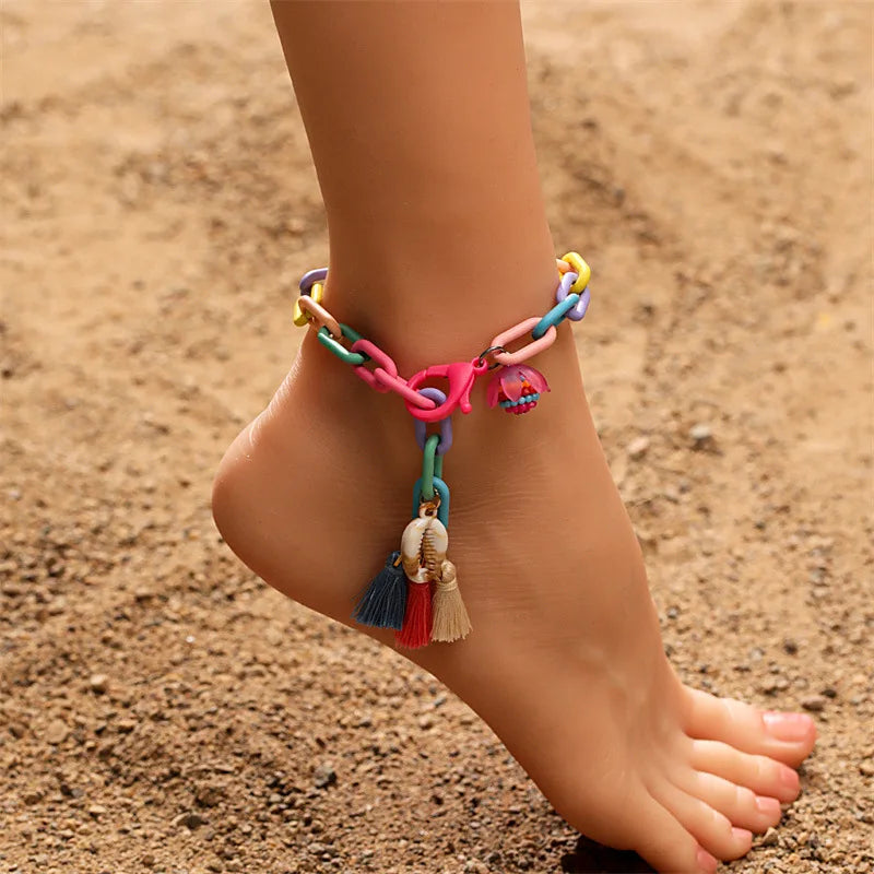 Bohemian Natural Seashell Tassel Pendant Anklets - The Witchy Gypsy