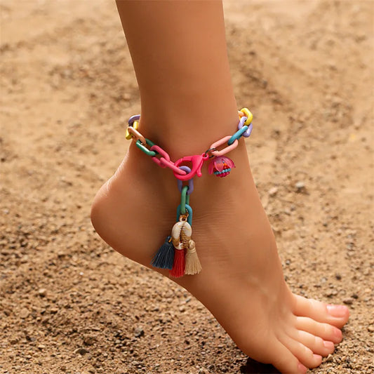 Bohemian Natural Seashell Tassel Pendant Anklets - The Witchy Gypsy