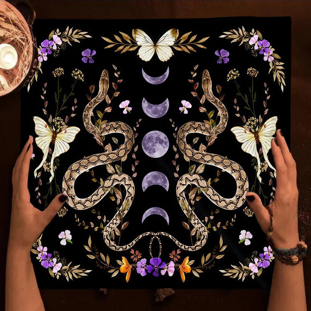 Snake Divination Tarot Card Cloth, Table Cloth Altar Cloth Flowers and Plants