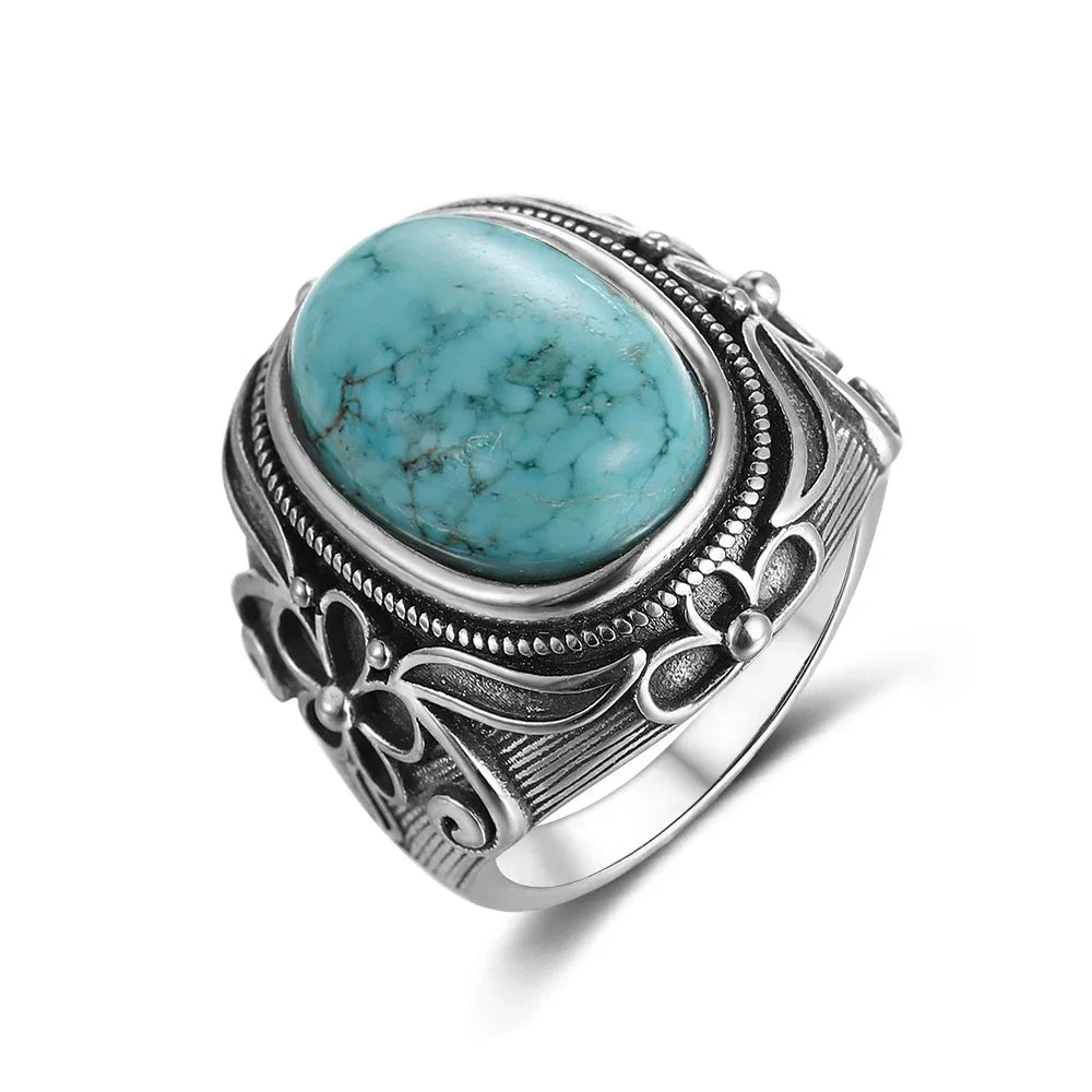 925 Sterling Silver Oval Bohemian Turquoise Ring for Women - The Witchy Gypsy