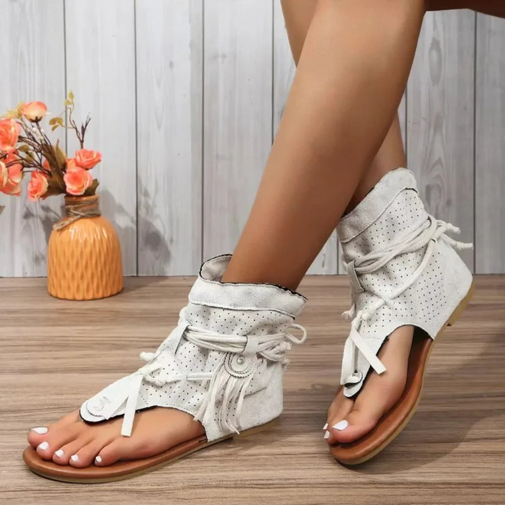 Boho Flat Boot Sandals, Summer Round Toe Breathable Sandalias De Mujer