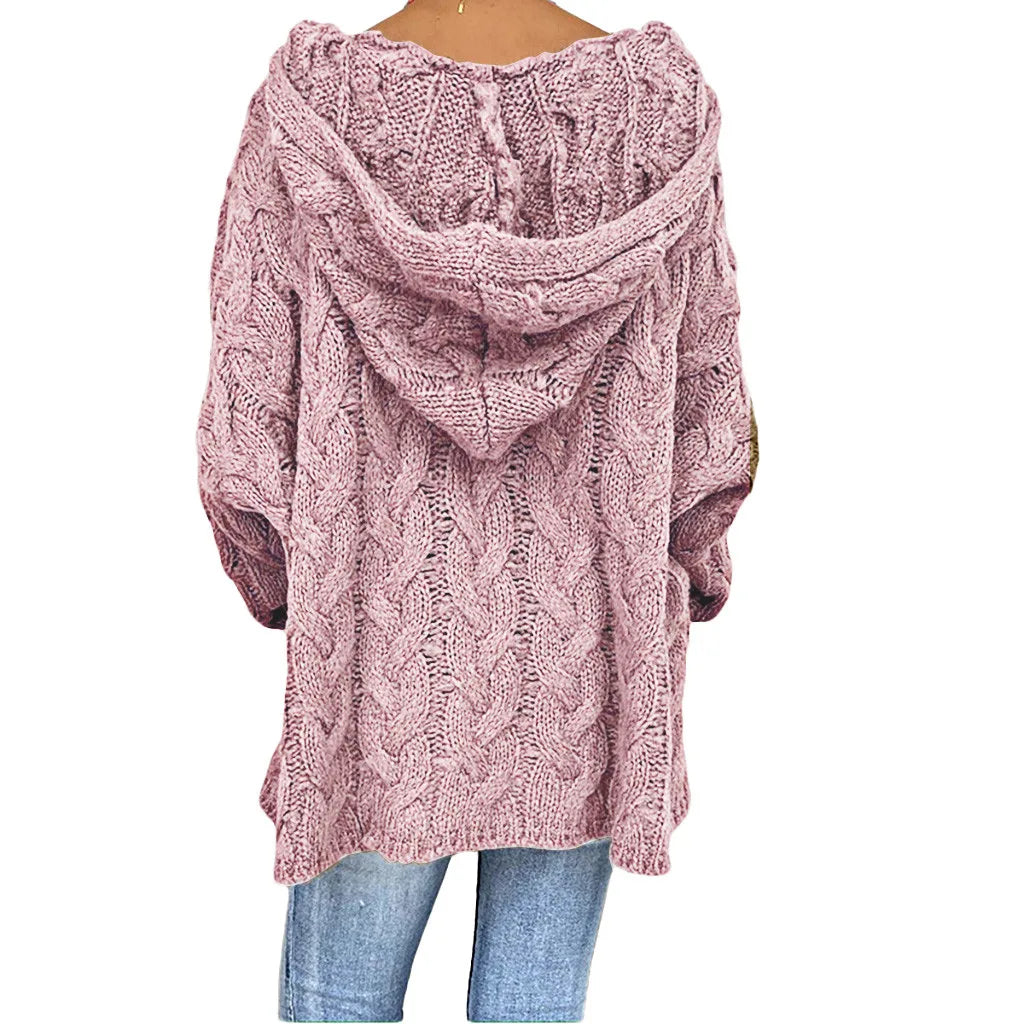 Irish Knitted Oversized Sweater, Bohemian Pullover Hooded Loose Sweater