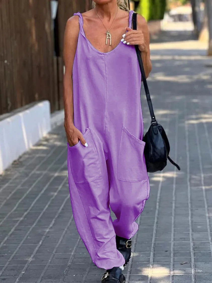 Women Loose Jumpsuits, Casual V Neck Backless Sleeveless Double Pocket Wide Leg Overalls&nbsp;