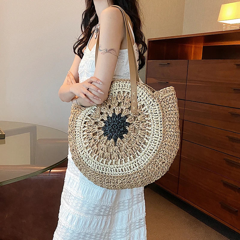 Round Women's Straw Bag, Straw Shoulder bag, Boho Purse - The Witchy Gypsy