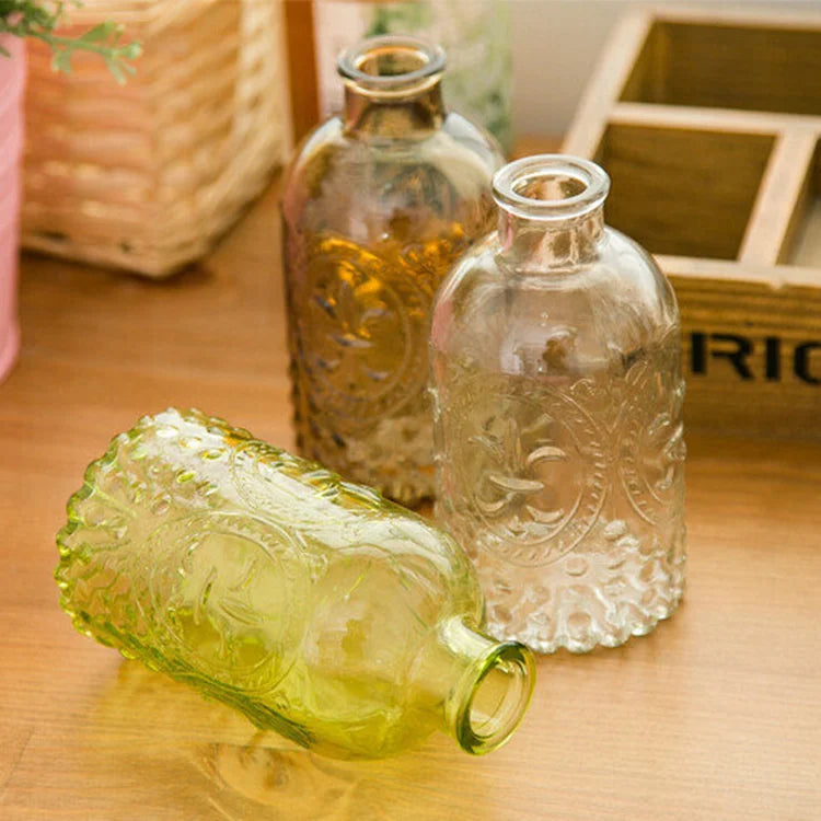 Aromatherapy Vase, Boho Style, Transparent Retro Embossed Glass Bottle