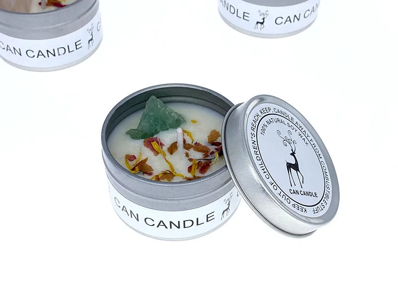 Crystal Stone Dried Flower Fragrance Tin Candle - The Witchy Gypsy