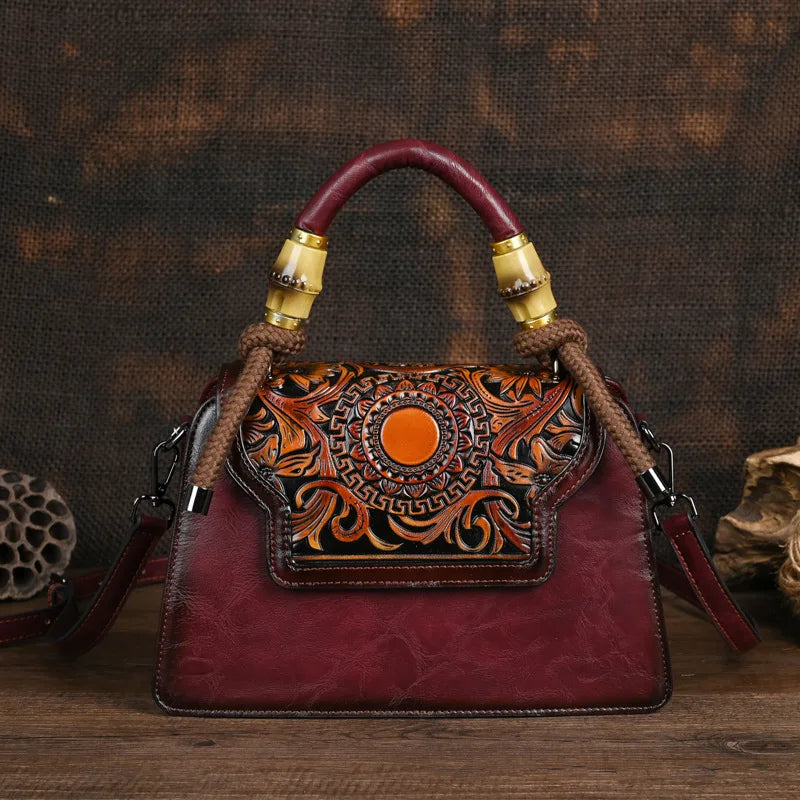 Floral Leather Handbag, Vintage leather Purse - The Witchy Gypsy