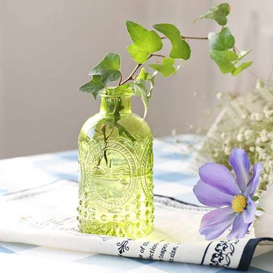 Aromatherapy Vase, Boho Style, Transparent Retro Embossed Glass Bottle