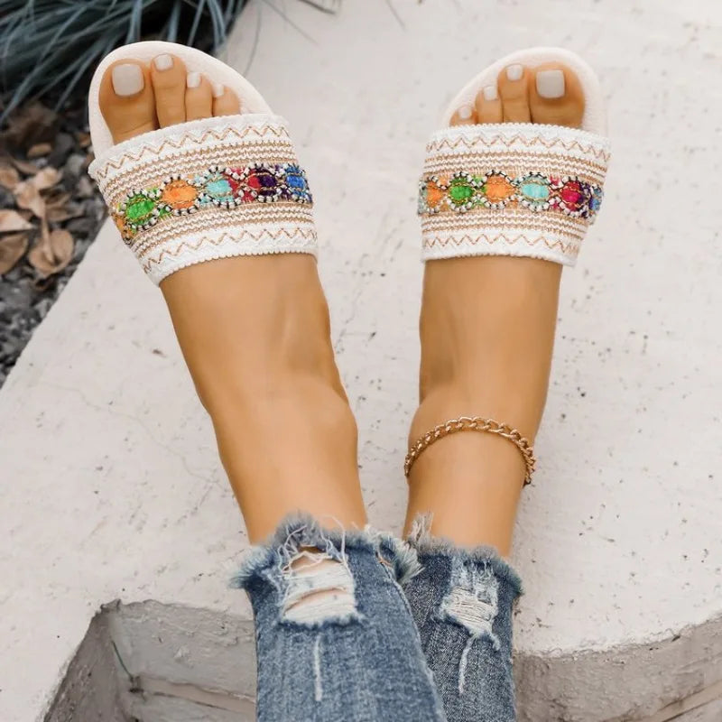 Ethnic Bohemian Open Toe Flat Sandals, 2025 Comfortable summer Flats