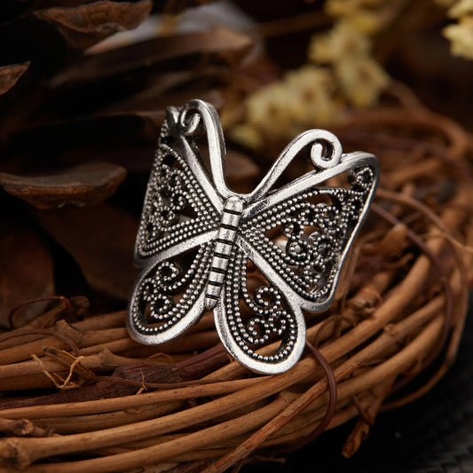 Vintage Silver Boho Butterfly Ring, Owl Angel Wing Silver Ring - The Witchy Gypsy