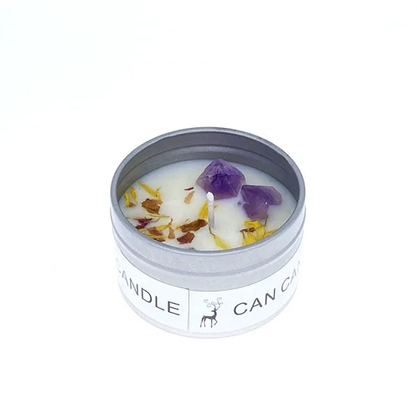 Crystal Stone Dried Flower Fragrance Tin Candle - The Witchy Gypsy