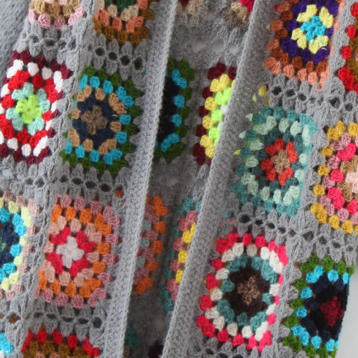 Cozy Granny Square Winter Cardigan, Boho Long Sleeve Autumn Jumper